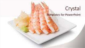  Presentation with shrimp farming - Presentation design enhanced with shrimp sashimi with withe plate background and a  colored foreground