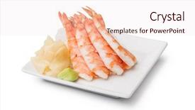  Presentation with shrimp farming - Presentation having shrimp sashimi with withe plate background and a  colored foreground