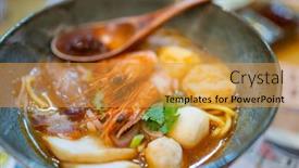  Presentation with fish ball - PPT theme enhanced with shrimp-with-fish-ball-noodles background and a gold colored foreground
