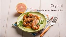  Presentation with shrimp - Slide set consisting of shrimp with orange and lemon sauce background and a lemonade colored foreground