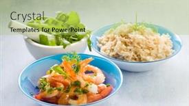  Presentation with shrimp - Slide deck with shrimp-with-rice-and-arugula background and a yellow colored foreground