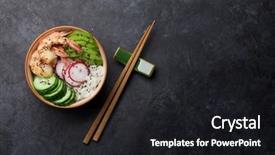  Presentation with hawaiian tuna poke bowl - Amazing theme having shrimps and vegetables traditional hawaii backdrop and a dark gray colored foreground
