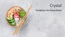  Presentation with shrimps - PPT layouts with shrimps and vegetables traditional hawaii background and a light gray colored foreground
