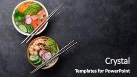  Presentation with salmon fish - Audience pleasing PPT theme consisting of shrimps and vegetables traditional hawaii backdrop and a dark gray colored foreground