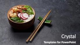  Presentation with shrimps - Cool new presentation theme with shrimps and vegetables traditional hawaiian backdrop and a dark gray colored foreground