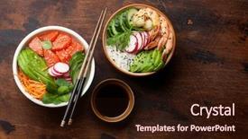  Presentation with hawaiian tuna poke bowl - PPT theme consisting of shrimps and vegetables traditional hawaiian background and a wine colored foreground