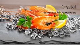  Presentation with food ice - Theme having shrimps fresh prawns background and a gold colored foreground