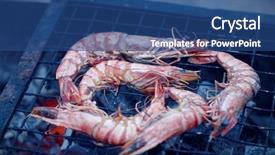 Presentation with charcoal - Cool new PPT theme with shrimps on charcoal grill outdoor picnic blue toned image backdrop and a ocean colored foreground