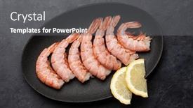  Presentation with shrimps - Presentation theme consisting of shrimps-on-plate-with-lemon background and a gray colored foreground