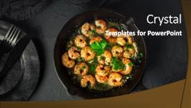  Presentation with shrimps - Presentation theme consisting of shrimps-with-garlic-olive-oil background and a dark gray colored foreground