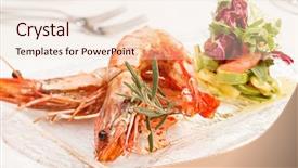  Presentation with shrimps - Audience pleasing presentation theme consisting of healthy christmas appetizer snack avocado - shrimps with salad backdrop and a lemonade colored foreground
