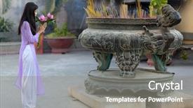  Presentation with incense - Audience pleasing presentation design consisting of shrine filled with burning sticks backdrop and a gray colored foreground