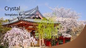  Presentation with kyoto - PPT theme having shrine grounds in the spring at sanjusangendo kyoto japan background and a light blue colored foreground