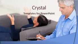  Presentation with consulting - Audience pleasing presentation design consisting of couch therapy - middle aged male therapist consulting backdrop and a sky blue colored foreground