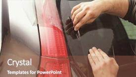  Presentation with worker - Beautiful slide deck featuring black people film - worker applying tinting foil onto backdrop and a coral colored foreground