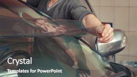  Presentation with worker - Slide set with applied materials - worker applying tinting foil onto background and a  colored foreground