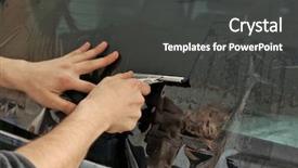  Presentation with migrant worker - Colorful presentation theme enhanced with applied materials - worker applying tinting foil onto backdrop and a dark gray colored foreground