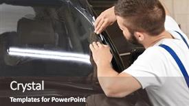  Presentation with wine shop and barrel - Cool new PPT theme with worker tinting car window backdrop and a tawny brown colored foreground