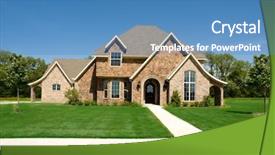  Presentation with architecture home - PPT theme consisting of shrubbery - beautiful home or house background and a teal colored foreground