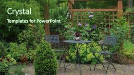  Presentation with ship yard transport - PPT theme having shrubbery - cozy little back yard terrace background and a tawny brown colored foreground