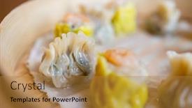  Presentation with chinese restaurant - Presentation design consisting of shumai-and-dumpling-in-basket background and a gold colored foreground