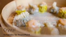  Presentation with chinese restaurant - PPT layouts having shumai-and-dumpling-in-basket background and a coral colored foreground