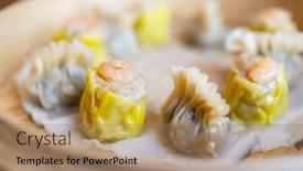  Presentation with chinese restaurant - Theme with shumai-and-dumpling-in-basket background and a coral colored foreground