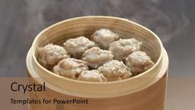  Presentation with food dimsum - Slide set consisting of shumai shaomai chinese food background and a coral colored foreground