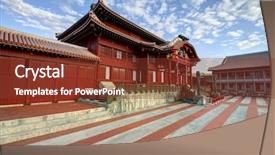  Presentation with japan castle - Presentation theme featuring shuri castle in okinawa japan background and a tawny brown colored foreground