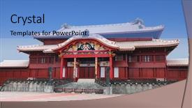  Presentation with japan castle - Presentation theme enhanced with shuri castle naha okinawa japan background and a teal colored foreground