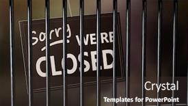  Presentation with closed - Amazing PPT theme having shut-down-shop-window backdrop and a tawny brown colored foreground