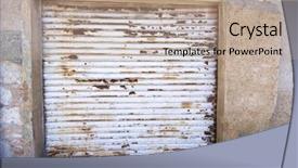  Presentation with old rusty pipe - PPT theme enhanced with shutter lock - old rusty blind background and a coral colored foreground