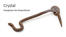  Presentation with old rusty pipe - Presentation theme featuring shutter lock - old rusty door hook isolated background and a white colored foreground