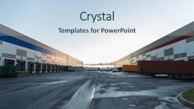  Presentation with trucks - Audience pleasing PPT theme consisting of shutter stock - logistic storage shipment transportation backdrop and a sky blue colored foreground