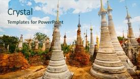  Presentation with shwedagon pagoda - Colorful slide set enhanced with shwe indein pagoda with hundrets backdrop and a light blue colored foreground