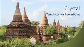  Presentation with myanmar bagan - PPT layouts featuring shwe sandaw pagoda in bagan myanmar background and a sky blue colored foreground
