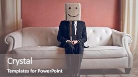  Presentation with suggestion box - Amazing presentation theme having shy - businessman sitting on sofa backdrop and a gray colored foreground