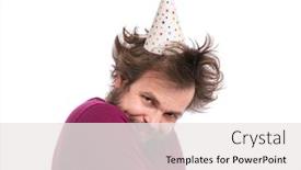  Presentation with happy birthday - PPT theme consisting of shy-bearded-man-with-funny background and a white colored foreground