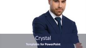  Presentation with navy blue - Amazing slide deck having shy-young-businessman-in-navy backdrop and a navy blue colored foreground