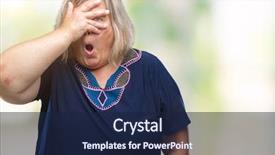  Presentation with eyes - Audience pleasing PPT theme consisting of shyness - senior plus size caucasian woman backdrop and a navy blue colored foreground