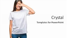  Presentation with asian - Slide deck featuring shyness - young asian woman over isolated background and a  colored foreground