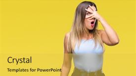  Presentation with elegant business social media - PPT layouts with shyness - young beautiful elegant business woman background and a yellow colored foreground