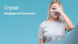  Presentation with eyes - Amazing slide deck having shyness - young blonde woman over isolated backdrop and a  colored foreground