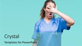  Presentation with hand surgeon - PPT theme enhanced with shyness - young brunette doctor girl wearing background and a arctic colored foreground