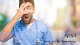  Presentation with hand surgeon - Cool new PPT theme with shyness - young handsome doctor surgeon man backdrop and a light blue colored foreground