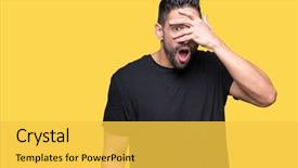  Presentation with isolated paw prints over white - Theme with shyness - young handsome man over isolated background and a  colored foreground