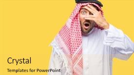  Presentation with eyes - PPT layouts enhanced with shyness - young handsome man wearing keffiyeh background and a  colored foreground