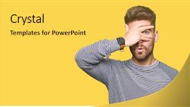  Presentation with eyes - Slide set consisting of shyness - young handsome man wearing stripes background and a  colored foreground