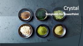  Presentation with organic foods - Audience pleasing presentation theme consisting of siberian ginseng chlorella green barley backdrop and a ocean colored foreground