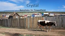  Presentation with island - Slide deck featuring siberian-village-on-olkhon-island background and a light blue colored foreground